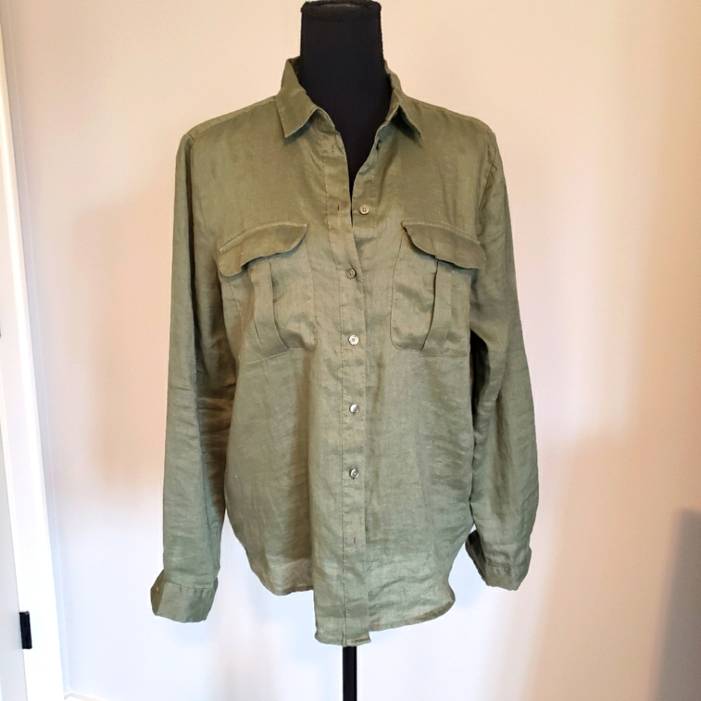 H&M Premium Collection Woman Linen Button Down Shirt Size 8